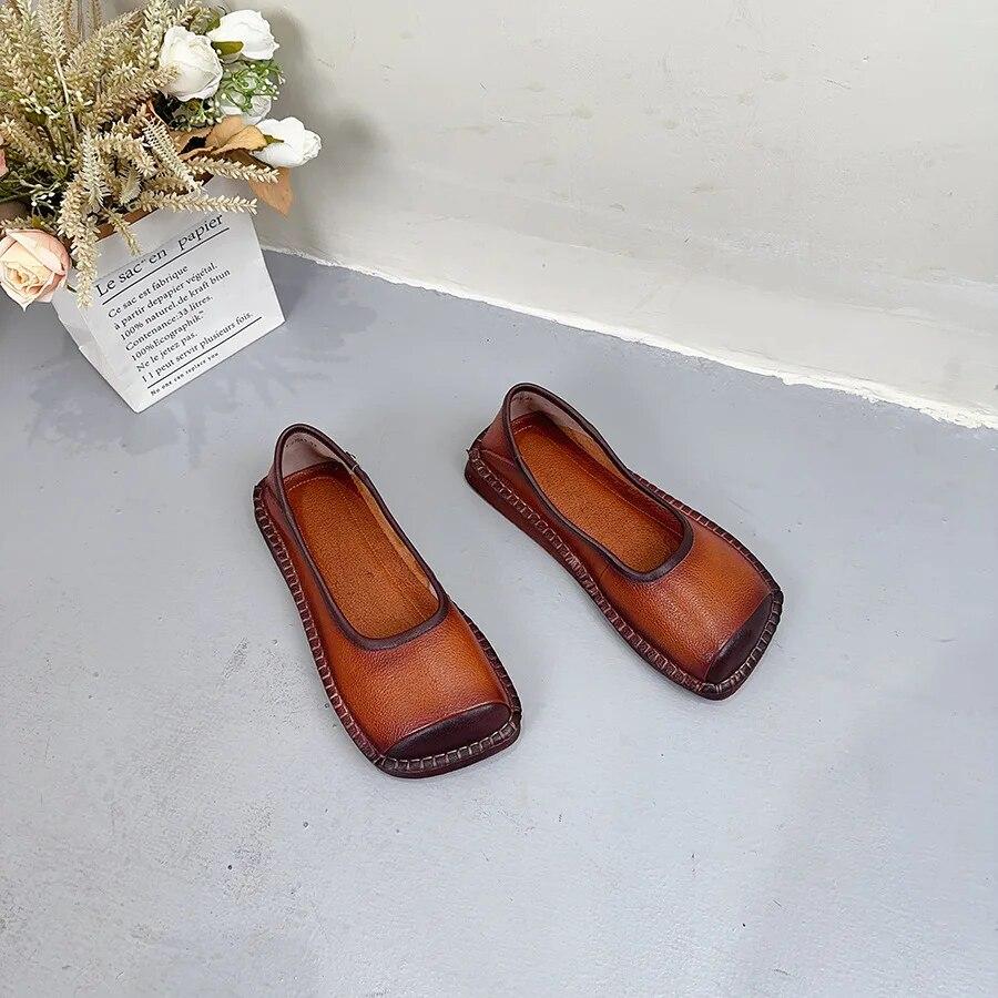 Johnature Лоферы из натуральной кожи в стиле ретро на мелкой плоской подошве. Удобная женская обувь без шнуровки на мягкой подошве с квадратным носком