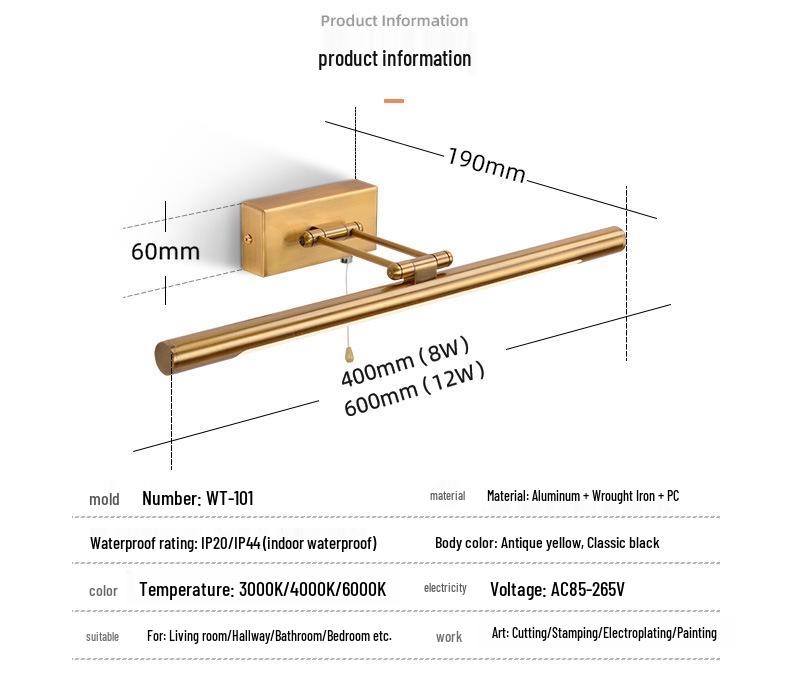 LED Waterproof Vanity Mirror Light with Adjustable Head for Bathroom and Makeup.