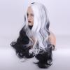 Аниме 65 см Круэлла де Виль, черные и белые длинные вьющиеся волосы для Deville, термостойкие косплей костюм, парики, аксессуары