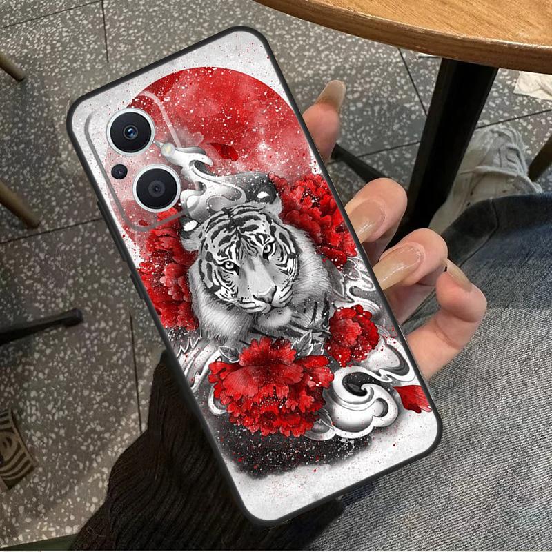 Тигр Красное Солнце Японское Искусство Для OPPO Reno 10 11 12 13 14 Pro 7 8 Lite 8T 11F 12F 13F 14F OPPO Find X8 X9 X5 X6 Pro Чехол