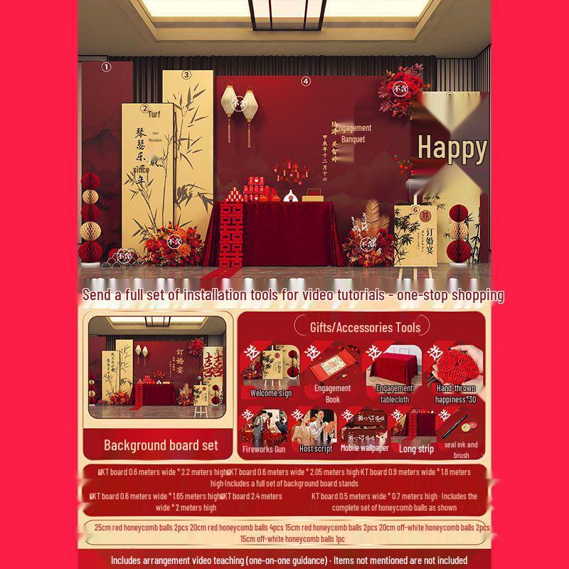 2025 Luxe Chinese Engagement Banquet Decor Set: High-End Centerpiece & Backdrop