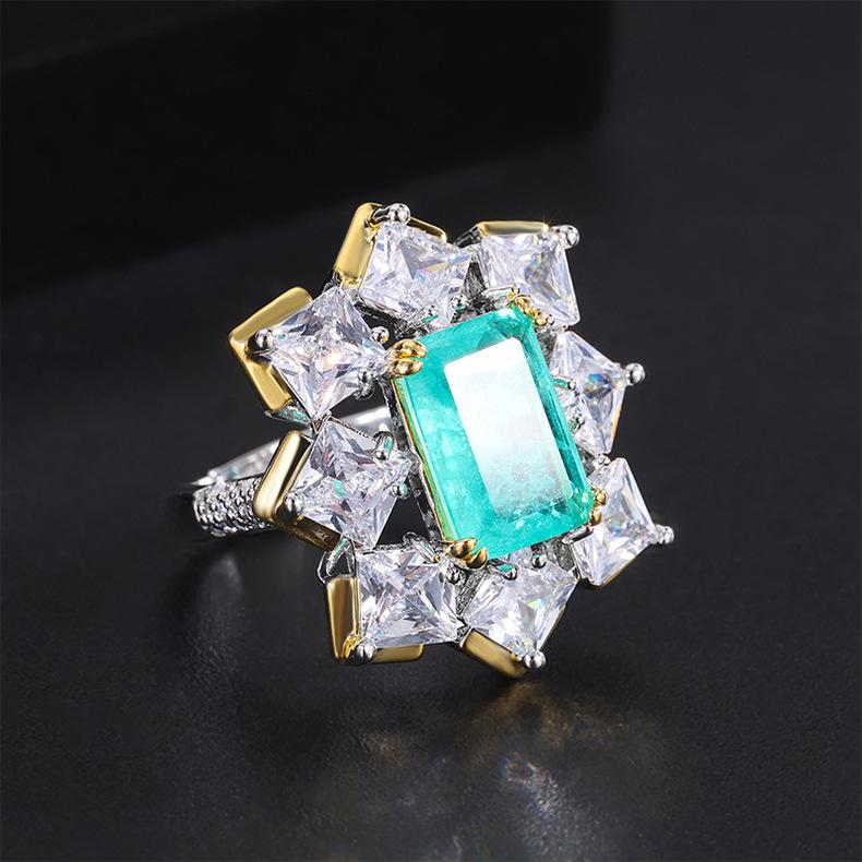 Кольцо с изумрудом серии Color Treasure, цветные цветы, параиба, зеленое, красное, цирконовое кольцо