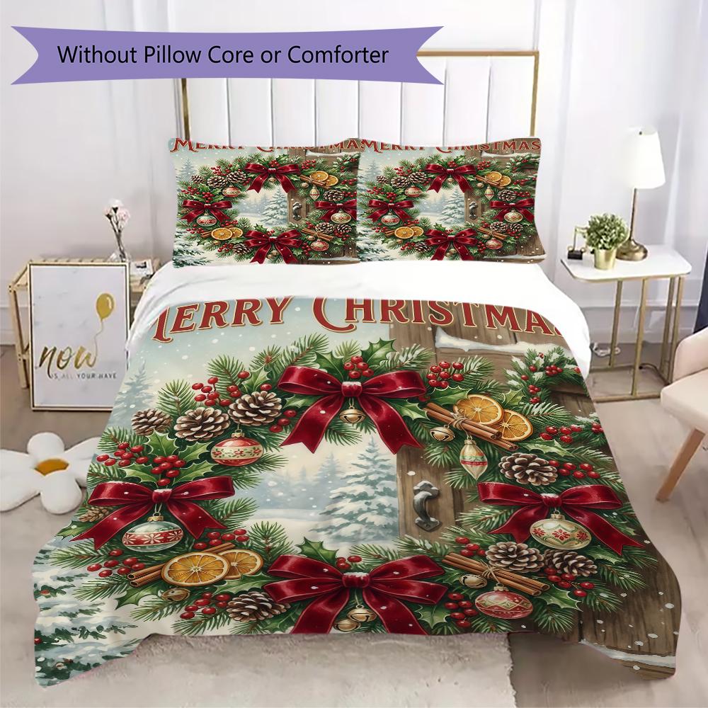 Christmas Door Pattern Bedding uilt Set uilt Cover Pillowcase Home Decoration Birthday Gift (1 * duvet cover + 2 * pillowcase without core)_XIA