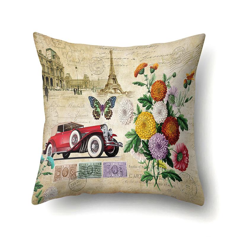 Полиэстеровая наволочка Автомобильная декорация Наволочка с ретро-принтом Чехол для поясничной подушки Чехол для подушки-башни Прикроватный чехол для подушки