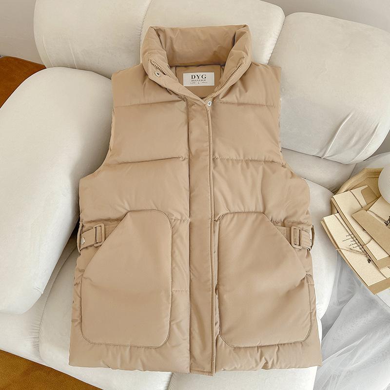Женский короткий пуховый жилет на осень и зиму, новая корейская версия, жилет с поясом на талии, утолщенный хлопковый жилет без рукавов