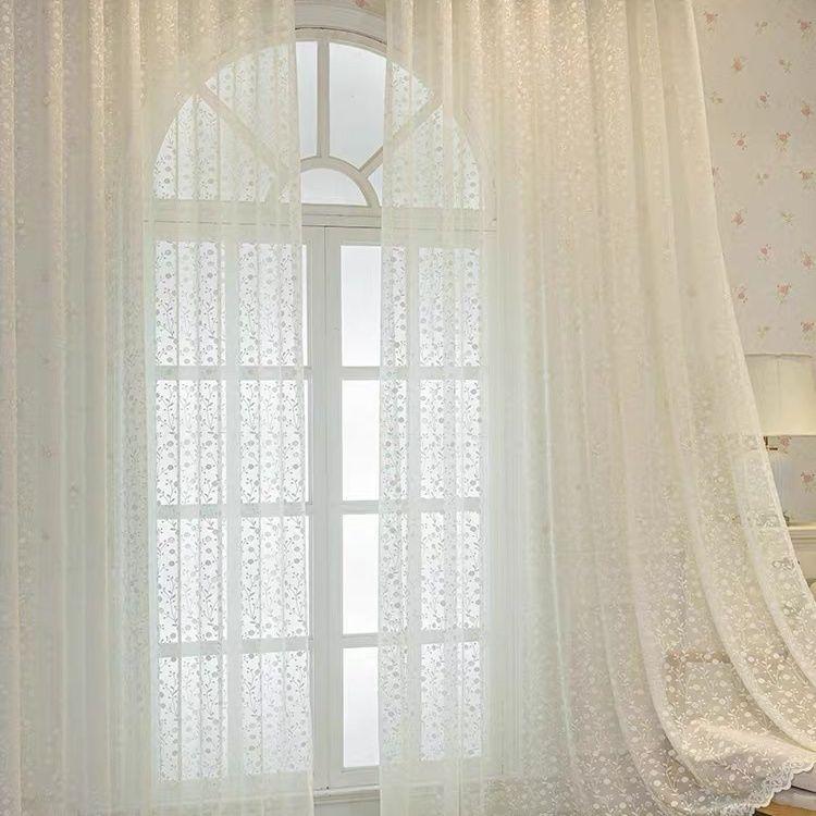 Легкая роскошная газовая занавеска для гостиной, балкона, спальни, оконный экран, вышивка, белая пряжа, современный стиль
