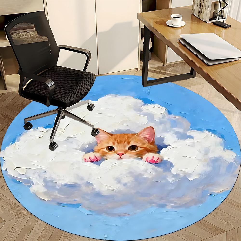 1PC Cloud Cat Office Round Area Rug, Mat Suitable ForOffice, Under Office Chairs Bedroom Living Room Home Decor, Room Deco