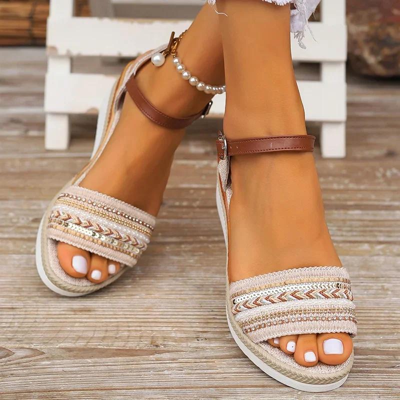 Women's Braided Casual Sandals Buckle Strap Platform Wedge Sandles for Women 2024 Summer Light Non Slip Walking Sandalias Mujer