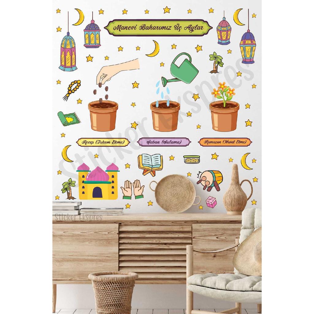Three Months Mega Set Recep Aban Ramadan Glass Wall Door Sticker Set
