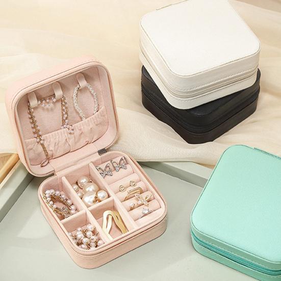 Travel Jewelry Organizer Box Portable Faux Leather Case for Earrings Necklaces Rings Bracelets Compact Storage for Women Girls