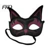 Unique Face Covering Cat Half Mask, Halloween Glitter Venetian Masquerade Exquisite Pattern Mask Rhinestone Ear for Party Costume Cosplay