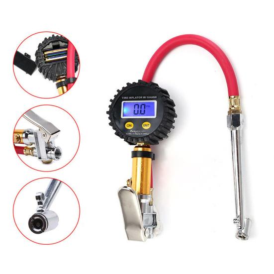 LCD Display Tire Pressure Gauge with Rubber Hose Ergonomic Design 200PSI