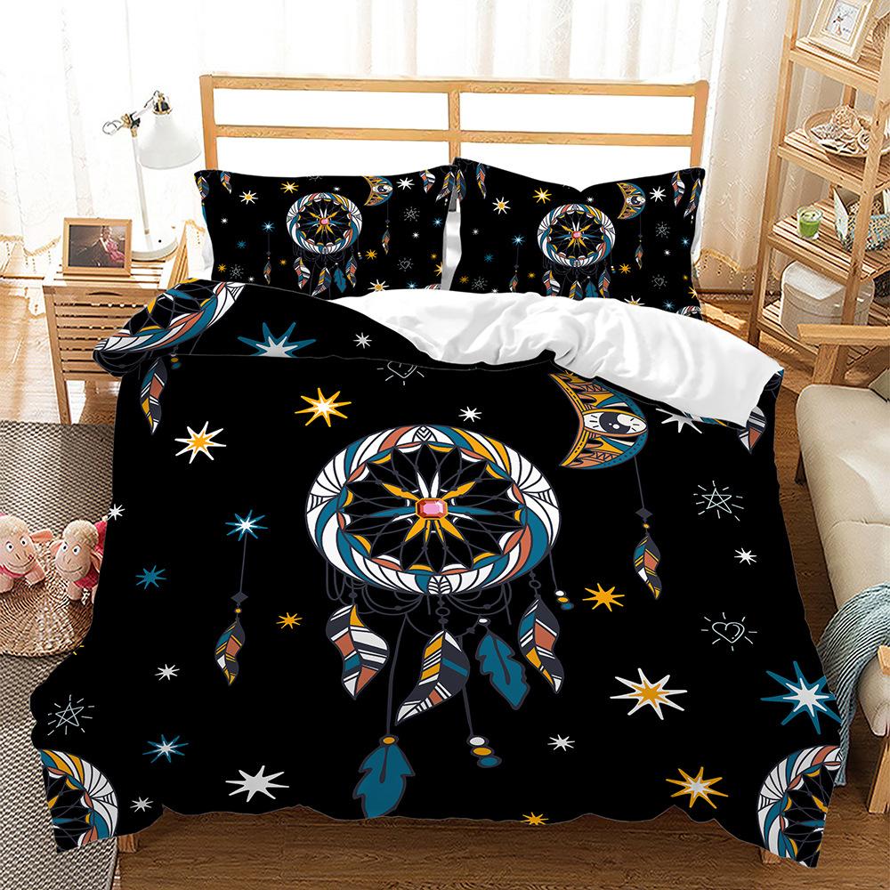Black Background Dream Catcher Pattern Bedding Set Starry Sky Dream Catcher Quilt Cover Pillow Case 2 or 3 Pieces Soft and Comfortable Home Decoration