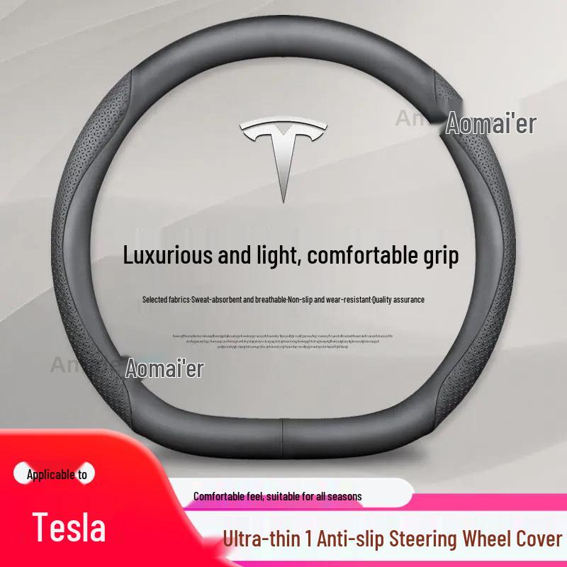 Genuine Leather Steering Wheel Cover for Tesla Model 3/Y - Ultra-thin Design