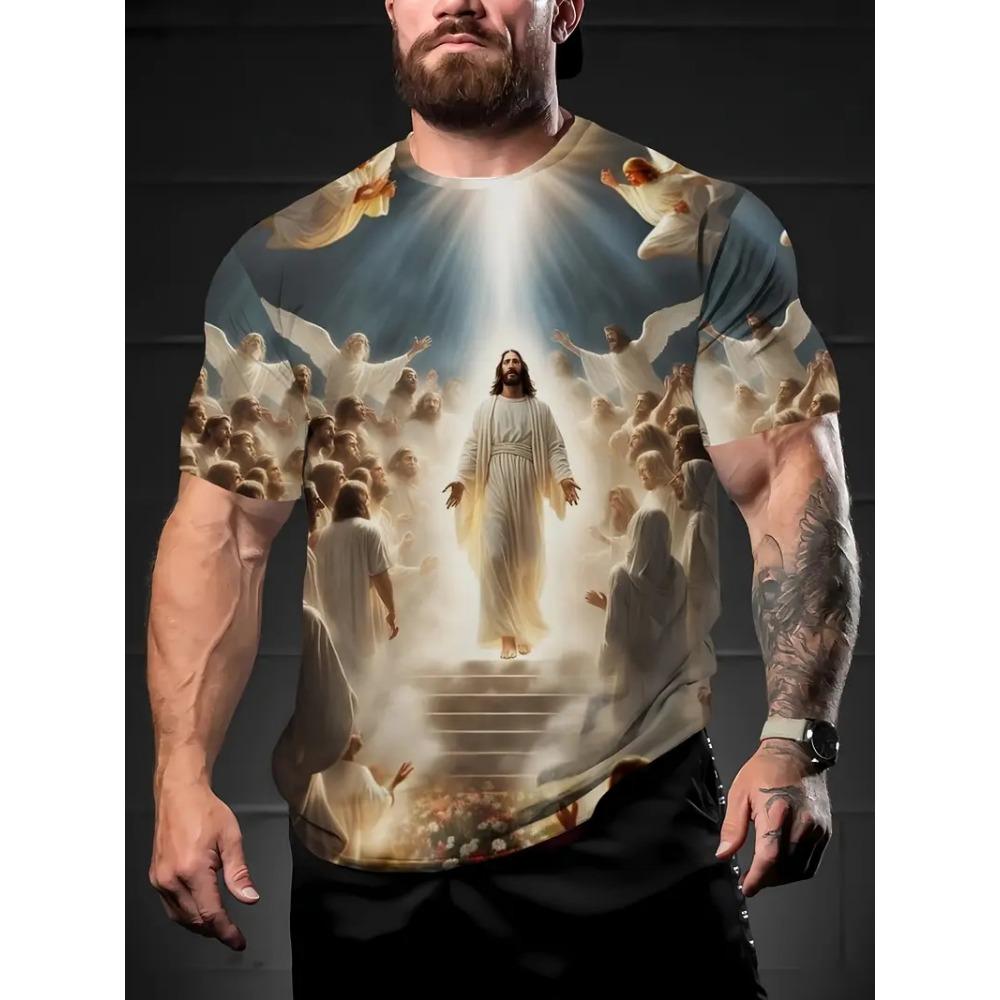 Jesus Lion Graphic 3D Print Kids T-shirt Tops Fashion Casual Short Sleeve Crew Neck T-Shirt Summer Boy and Girl Tee Top