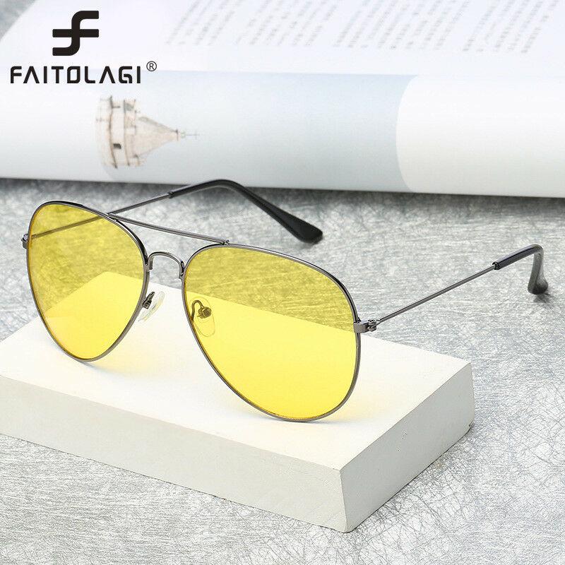 UV400 Мужские солнцезащитные очки для вождения, солнцезащитные очки ночного видения с желтыми линзами, авиаторы унисекс