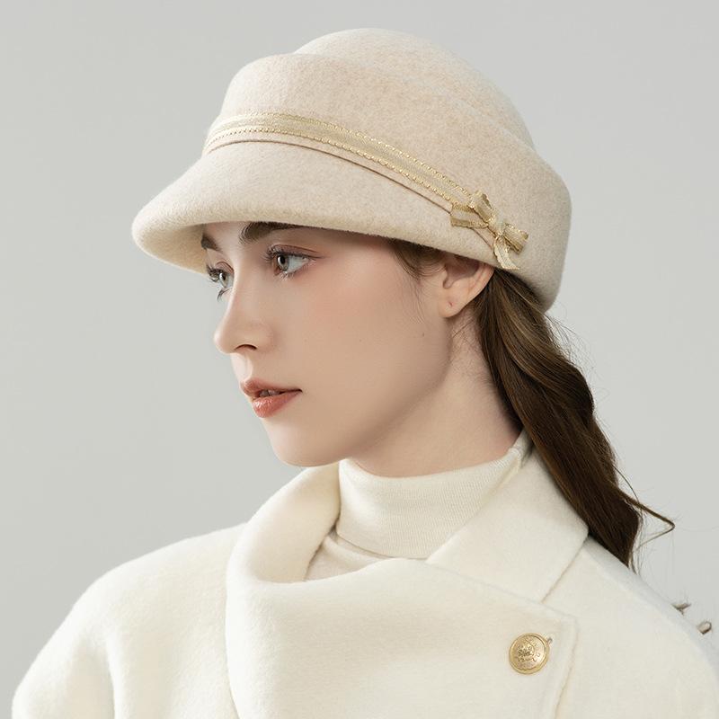 Bow lace webbing equestrian hat autumn and winter new Australian wool top hat warm small fragrant cap women