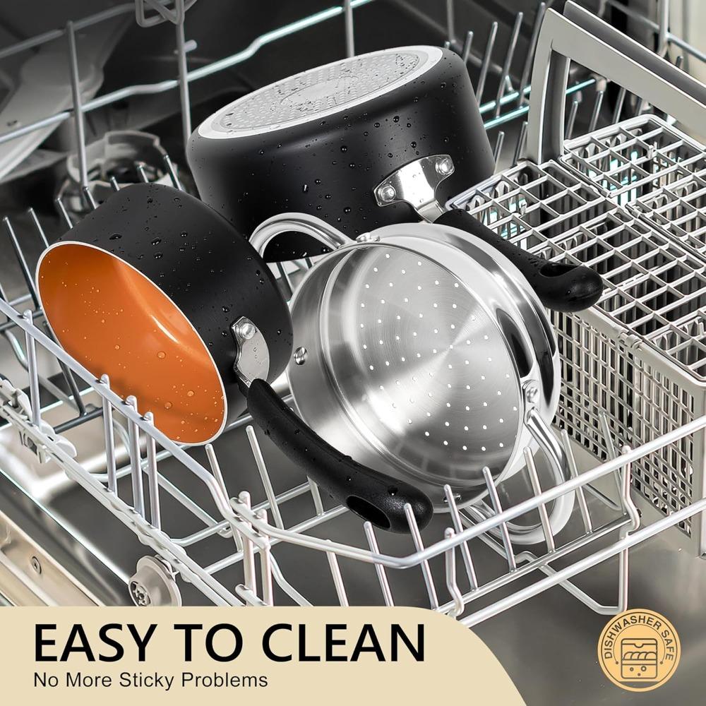 MICHELANGELO Набор керамических кастрюль с антипригарным покрытием и крышками, 1 кварта и 2 кварты (с пароваркой), Набор маленьких медных кастрюль, не содержит PFAS