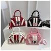 Women's Faux Leather Color Block Stripe Shoulder Bag Summer New Semi Circle Clutch Handbag Trendy Bowler Purse