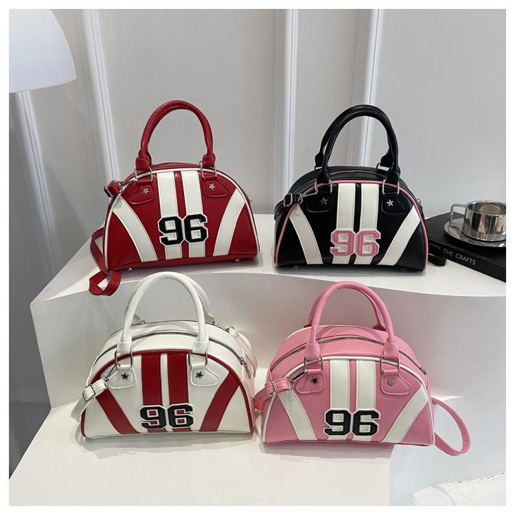 Women's Faux Leather Color Block Stripe Shoulder Bag Summer New Semi Circle Clutch Handbag Trendy Bowler Purse