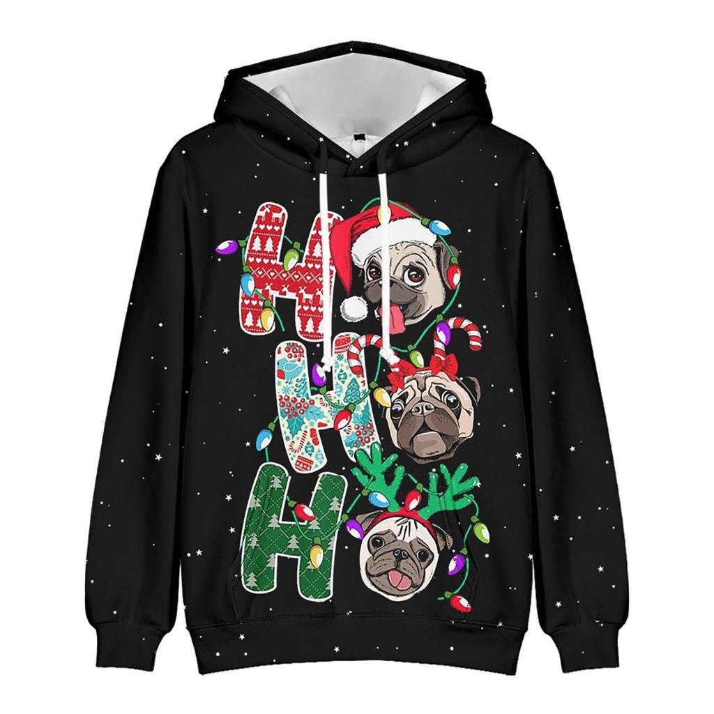 Свитер с капюшоном с рождественским принтом и длинными рукавами для мужчин и женщин весной и осенью