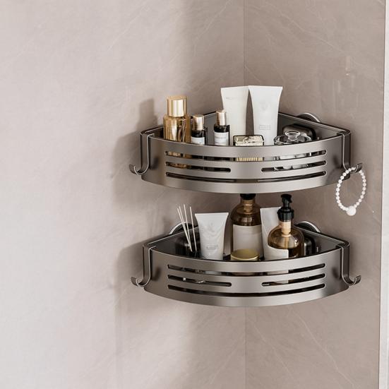 Suction Cup Corner Shelf Triangle Corner Shower Caddy No Drilling Adjustable Bathroom Organizer with Towel Bar Storage Rack for Shower Kitchen