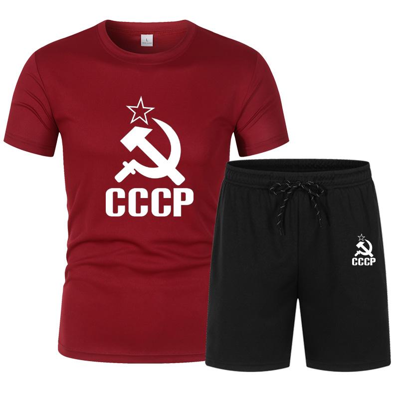 CCCP Summer Clothes Sports Clothes Set Two Pieces T Shirt Shorts Brand Track Clothes Male Runing Sports Suits