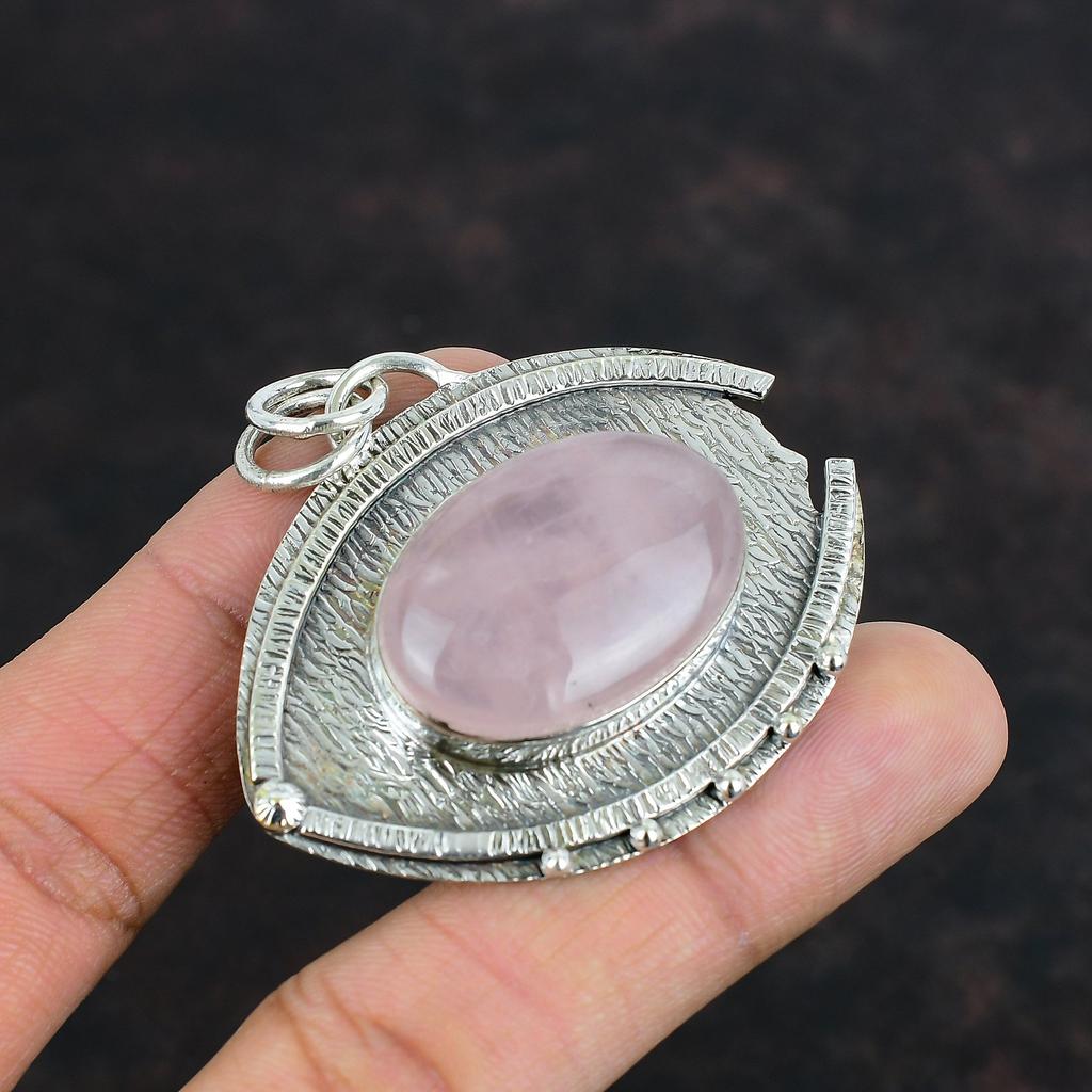 Кулон из розового кварца, кулон из серебра 925 пробы, украшения ручной работы, эффектный кулон, элегантный кулон, серебряные украшения, подарки на годовщину