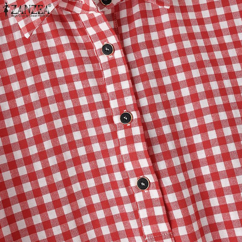 ZANZEA Женская повседневная блузка с отложным воротником и принтом в сетку с рукавами 3/4