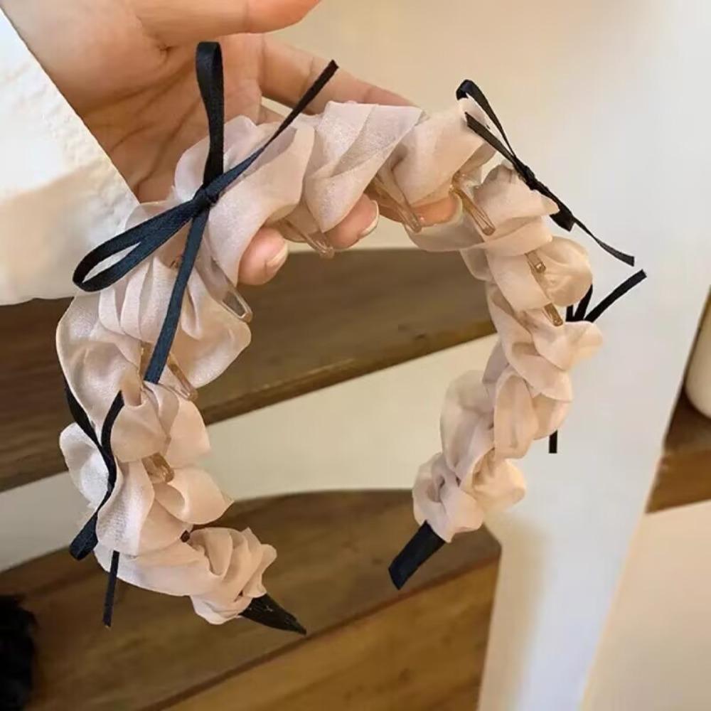 Плиссированная женская повязка на голову Нескользящий высокий верх Головной убор Элегантный бант Плетеная повязка на голову Аксессуары для волос