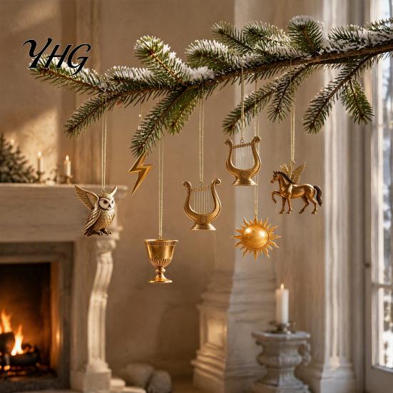 Retro Bronze Gold Tree Decor Greek Myth Advent Calendar, 24Pcs Acrylic 2D Ornament Set with Vintage Ancient Greece Themed Gifts Tone, Christmas
