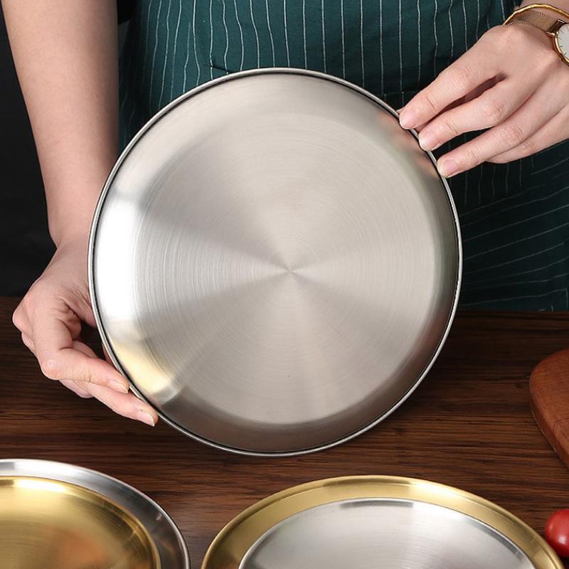 Обеденная тарелка из нержавеющей стали, поднос для пикника на природе, грязезащитная кухонная барная посуда, тарелка для фруктов, закусок, тортов, кухонные принадлежности