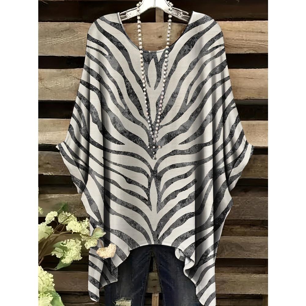 Summer Women's Elegant Black Striped Print T-Shirt Clothes Comfortable Versatile Round Neck Casual Loose Women Short Sleeve Tee