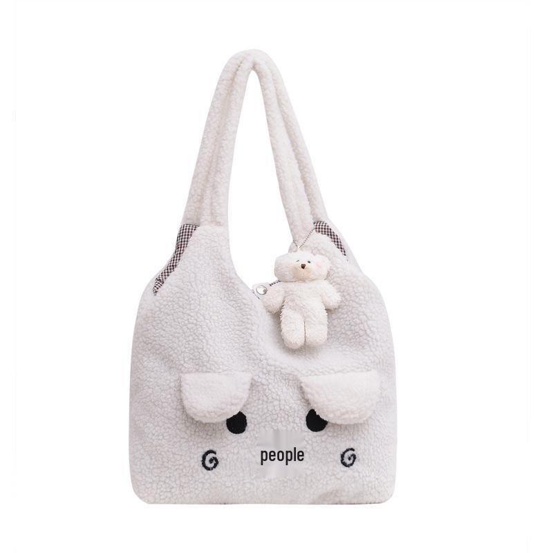 2025 Plush Teddy Bear Shoulder Bag: Cute Ears, Large Capacity, Winter Trend, Lazy Style Handbag for Women