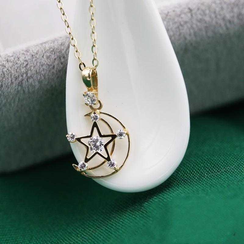 Серебряное колье Xin Zhe Mei S925 с позолотой, подвеска в виде звезды и луны с цирконием - Элегантная цепочка на ключицу