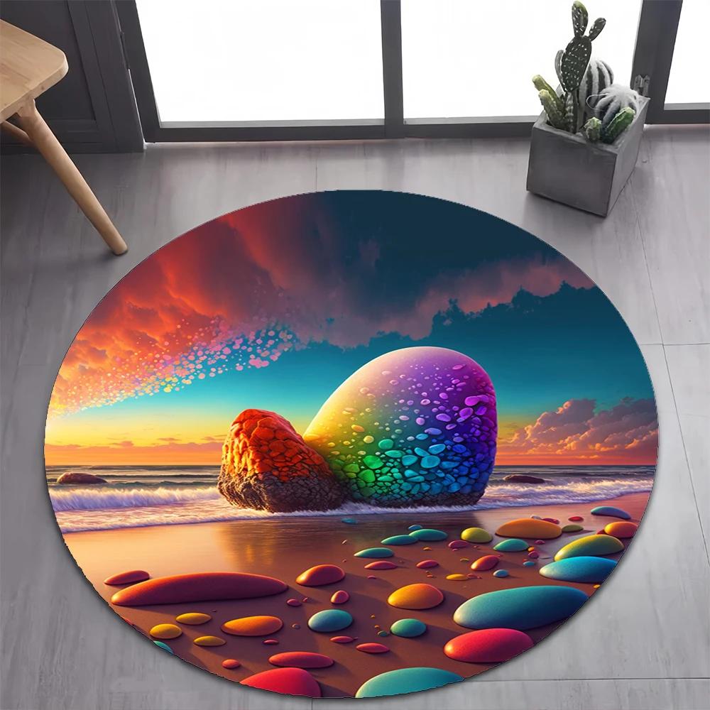 Colorful Pebble Rainbow Road Beach Stone 26 Style New Round Carpet Rug for Bedroom Living Room Decoration,pet Decor Floor Mat