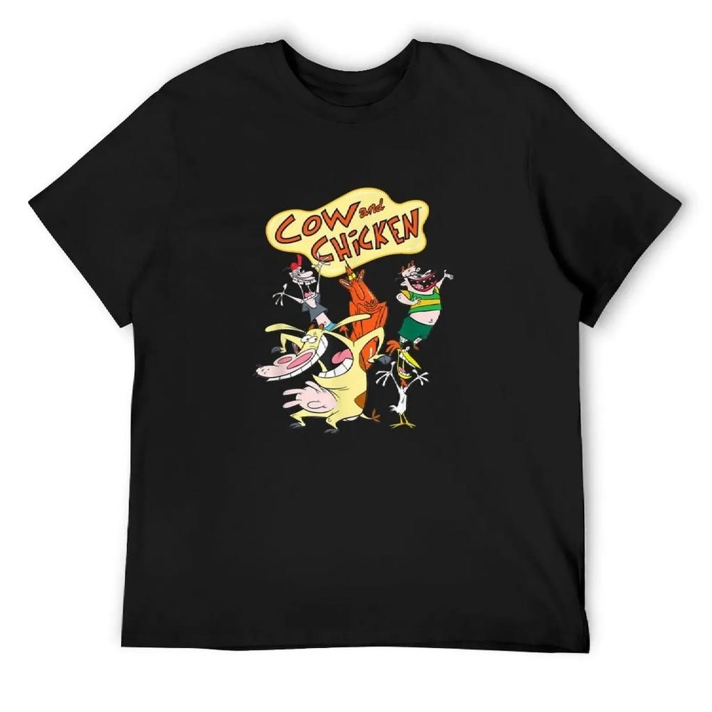Футболка с персонажами мультсериала Cartoon Network «Корова и Цыпленок», кавайная одежда, возвышенная мода, рубашки, смешные костюмы, мужская футболка оверсайз