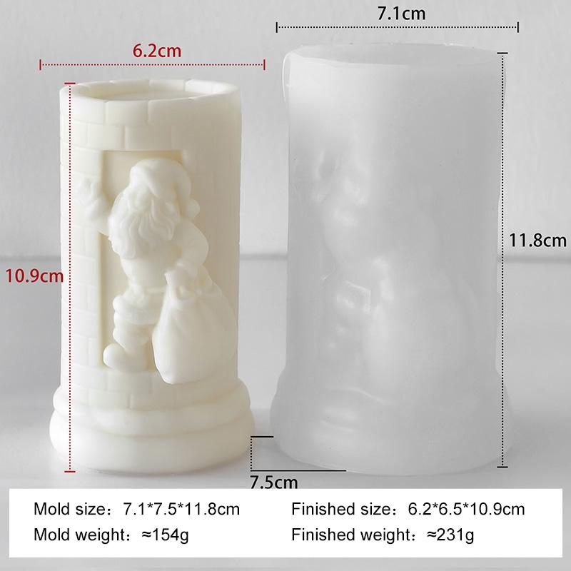 Relief Cylinder Santa Claus Christmas Candle Mold Handmade Aroma Gypsum Form Silicone Mould Xmas Candle Soap Making Supplies