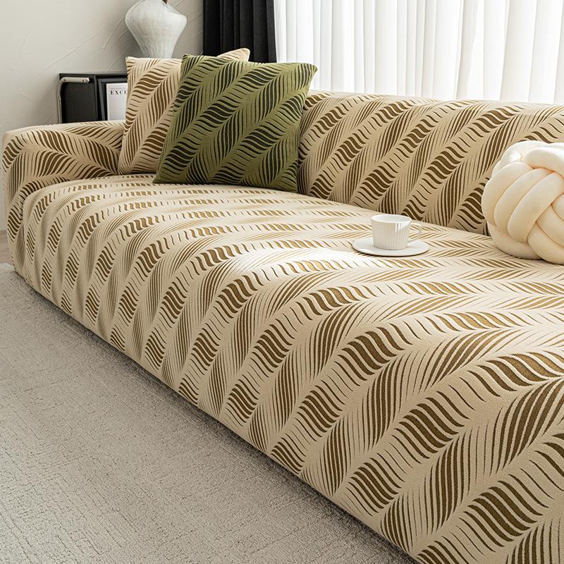 Luxury High Elasticity Sofa Cover Diagonal Leaf Corner Couch Cover For Living Room All-Season Velvet Dust-Proof Home Accessories