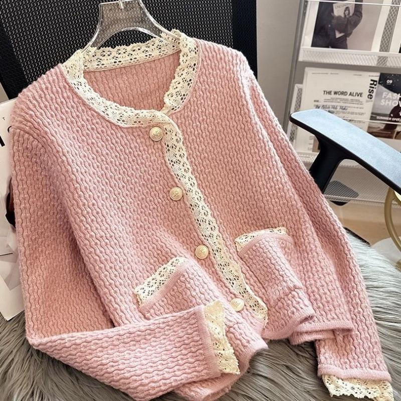 Вязаный кардиган-свитер 2023, весна и осень, нежное маленькое пальто с ароматом, женский свитер в западном стиле с круглым вырезом, женский топ