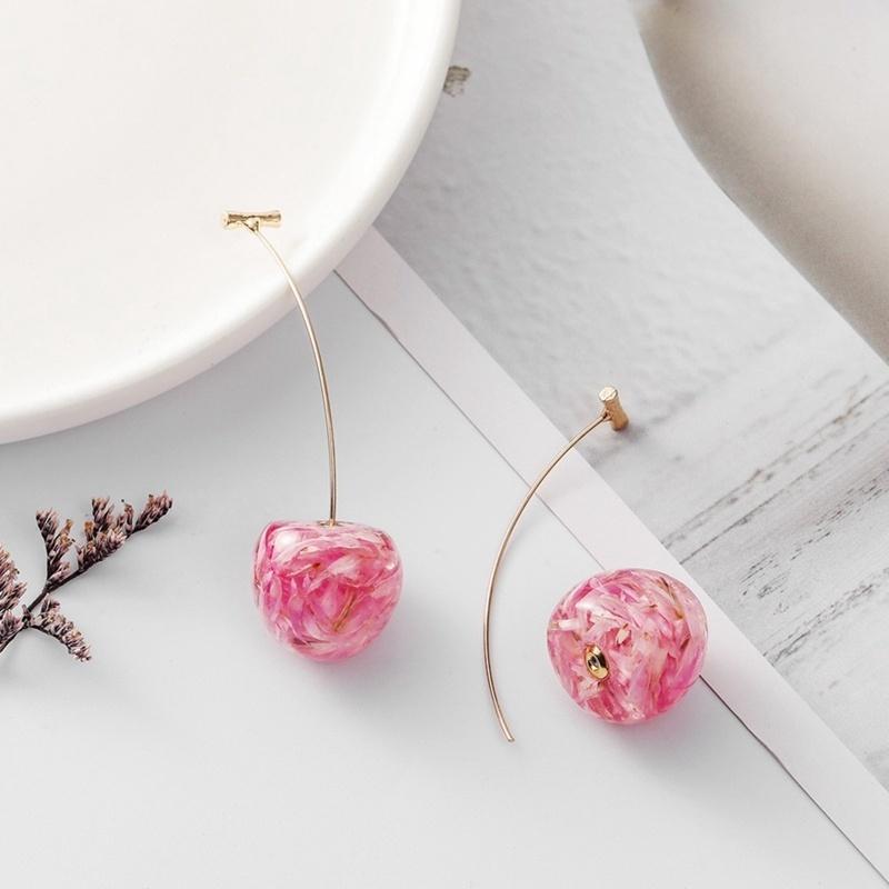 Creative Dried Flower Cherry Drop Earrings For Women
