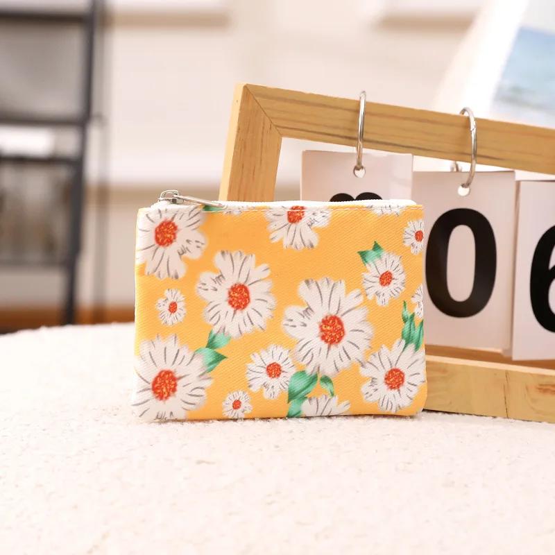 Маленький карманный мини-кошелек с цветочным принтом, небольшой свежий хлопковый цветочный мультяшный тканевый мешочек для карточек, женский студенческий кейс для хранения монет