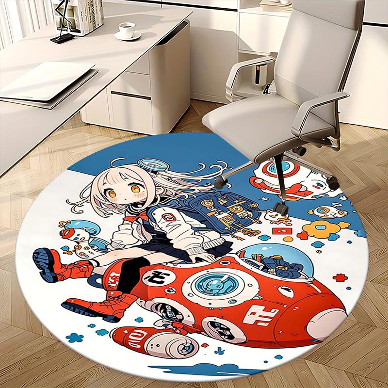 1pc Anime Cartoon Design Round Carpet - Office Chair Mat with Cute Characters, Suitable for All Seasons, Perfect for Home Decor in Living Room, Bedroo