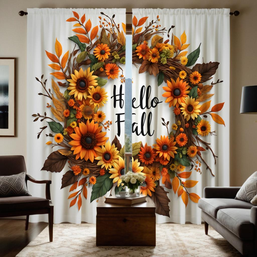 2 шт. HD гирлянда из ротанга с изображением подсолнуха на День благодарения, занавеска с зеленой и желтой завязкой, цифровая печать, стиль украшения дома, украшение