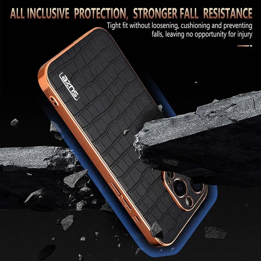 Чехол из ПУ-кожи под крокодила для iPhone 17 Air 15 16 14 13 12 11 Pro Max Plus, Защита камеры, Покрытие, Ударопрочный чехол