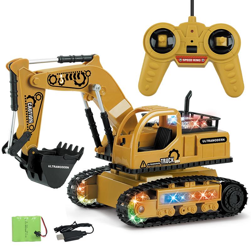 Children'S Rechargeable Wireless Remote Control Car Model, Four-Way Light Electric Construction Vehicle Toy