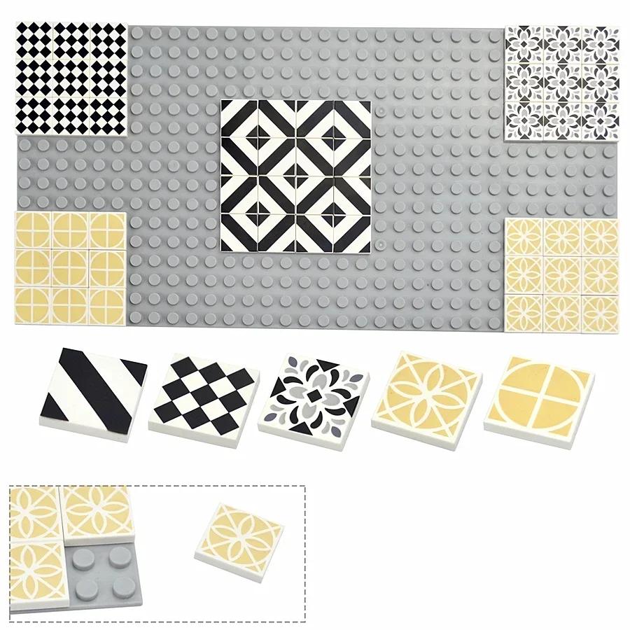 Smooth 2x2 Floor Printed Tile Assembled Building Blocks MOC City House Bricks Decoration Ceramic Tile Construction Toys