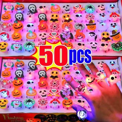 10/50 шт. светящиеся кольца на Хэллоуин, креативные тыквенные призрачные глазки, призрачные пиратские паутины, детские игрушки, флеш-кольца на пальцы на Хэллоуин