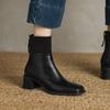 Fashion NEW Autumn Women Boots Square Toe Chunky Heel Shoes Genuine Leather Shoes for Women Knitted Fabric Modern Boots Soft Daily Shoes