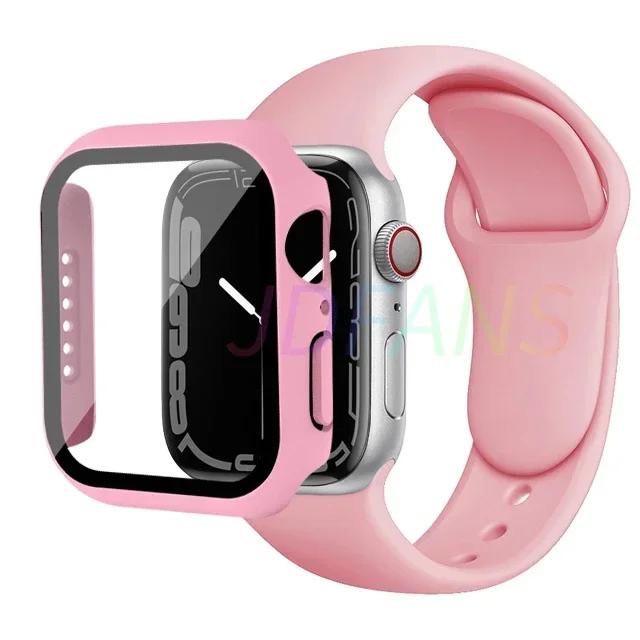 Стекло+корпус+ремешок для Apple Watch Band 42 мм 44 мм 41 мм 40 мм 38 мм 45 мм 49 мм Защитные пленки для Apple IWatch Series 8 7 6 SE 5 4